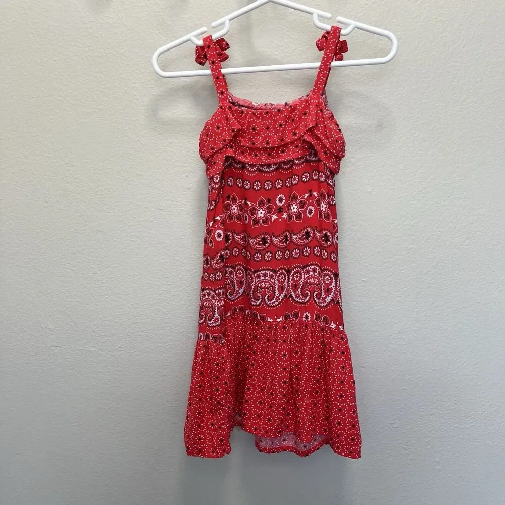 Oshkosh | Red Ruffle Tiered Bandana Maxi Dress Paisley Floral 12 Months